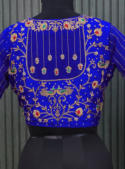 Silk readymade blouse royal blue with allover zardosi work