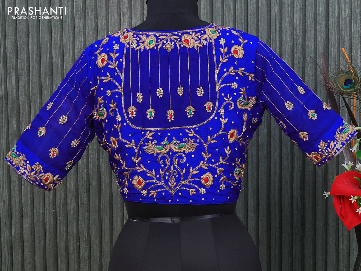 Silk readymade blouse royal blue with allover zardosi work