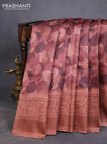 Semi banarasi tussar saree rust shade with geometric prints & woven buttas and woven border