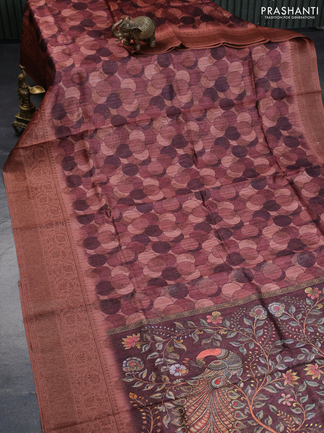 Semi banarasi tussar saree rust shade with geometric prints & woven buttas and woven border