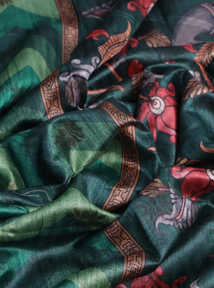 Semi banarasi tussar saree green with allover zig zag prints & woven buttas and woven border