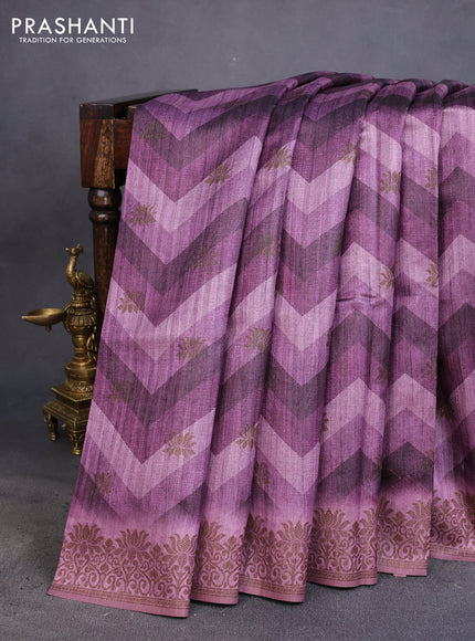 Semi banarasi tussar saree mild purple with allover zig zag prints & woven buttas and woven border