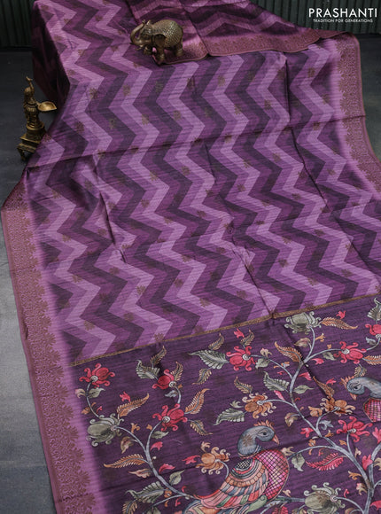 Semi banarasi tussar saree mild purple with allover zig zag prints & woven buttas and woven border