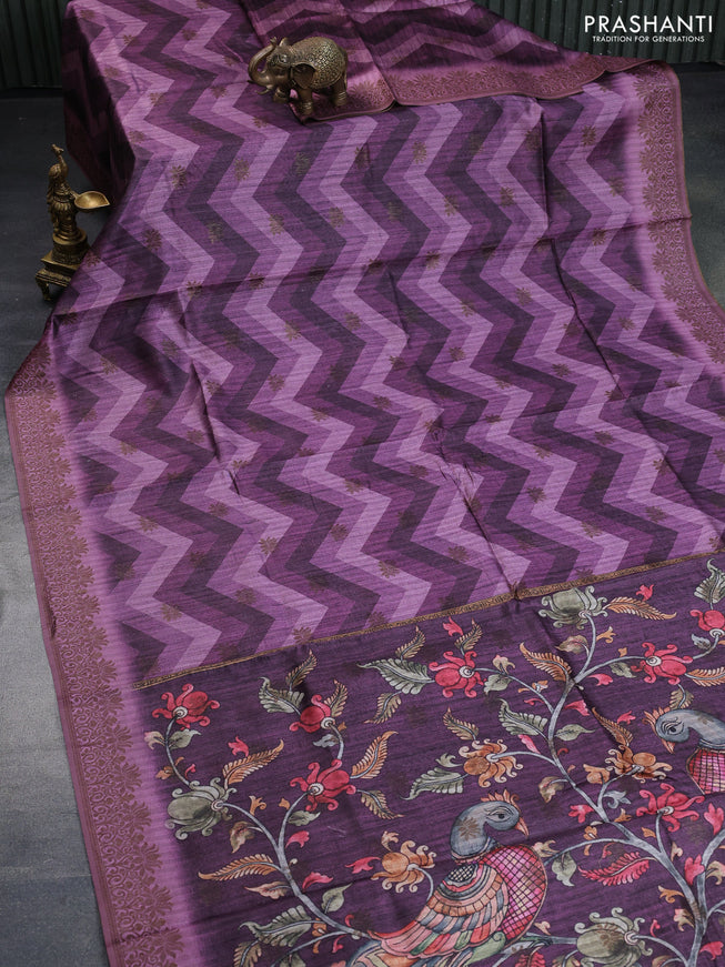 Semi banarasi tussar saree mild purple with allover zig zag prints & woven buttas and woven border