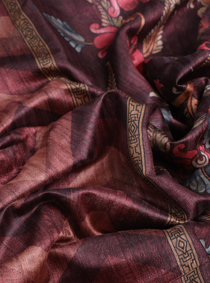 Semi banarasi tussar saree brown shade with allover zig zag prints & woven buttas and woven border