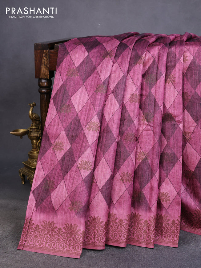 Semi banarasi tussar saree magenta pink with geometric prints & woven buttas and woven border