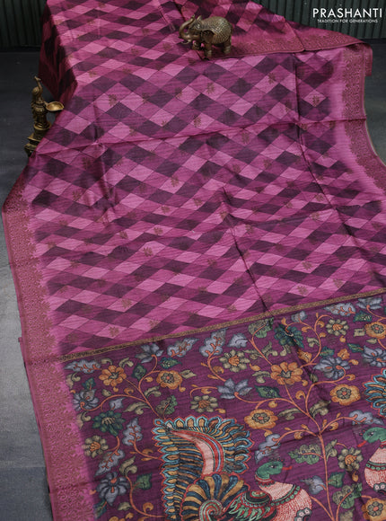 Semi banarasi tussar saree magenta pink with geometric prints & woven buttas and woven border