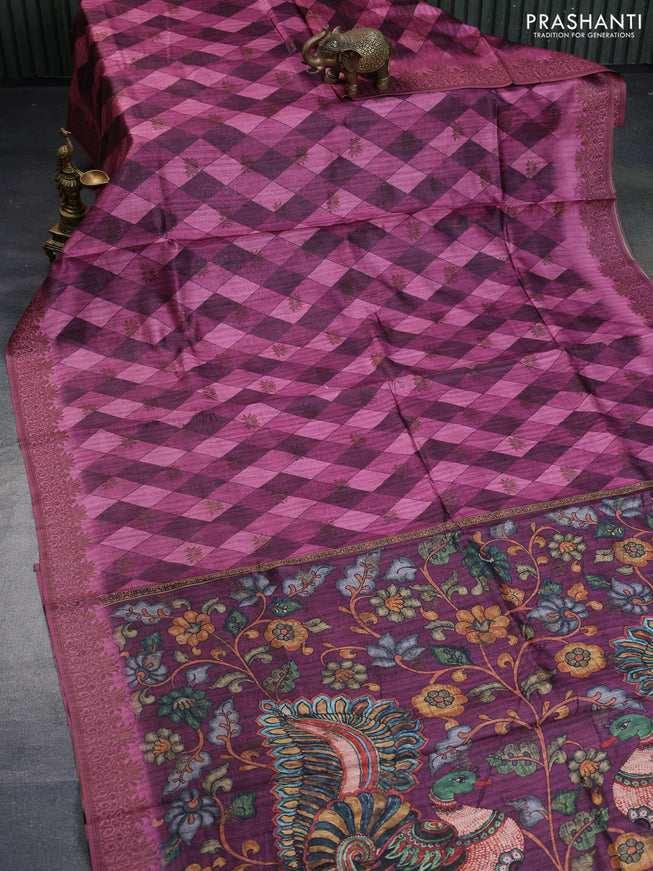 Semi banarasi tussar saree magenta pink with geometric prints & woven buttas and woven border