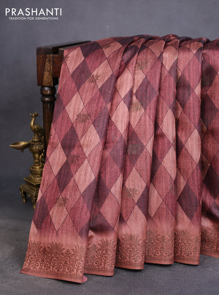 Semi banarasi tussar saree rust shade with geometric prints & woven buttas and woven border