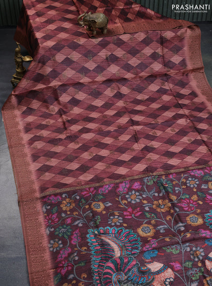 Semi banarasi tussar saree rust shade with geometric prints & woven buttas and woven border