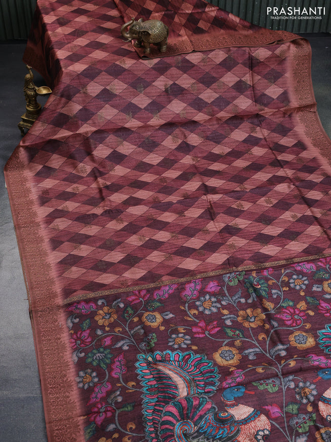 Semi banarasi tussar saree rust shade with geometric prints & woven buttas and woven border