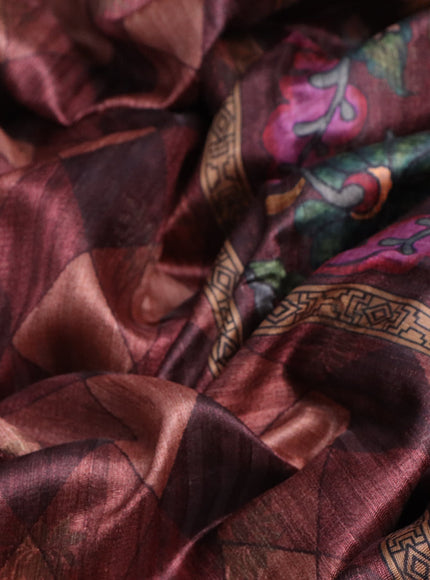 Semi banarasi tussar saree rust shade with geometric prints & woven buttas and woven border