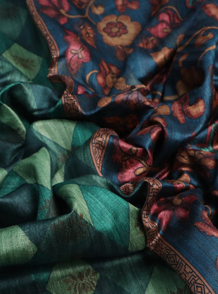 Semi banarasi tussar saree green with geometric prints & woven buttas and woven border