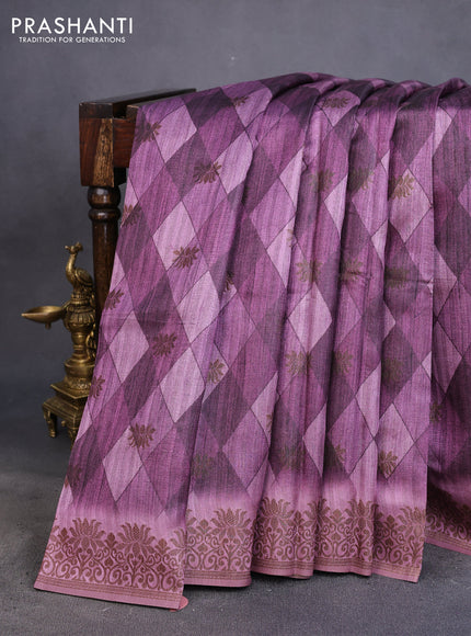 Semi banarasi tussar saree mild purple with geometric prints & woven buttas and woven border