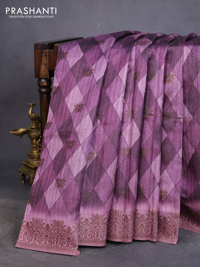 Semi banarasi tussar saree mild purple with geometric prints & woven buttas and woven border