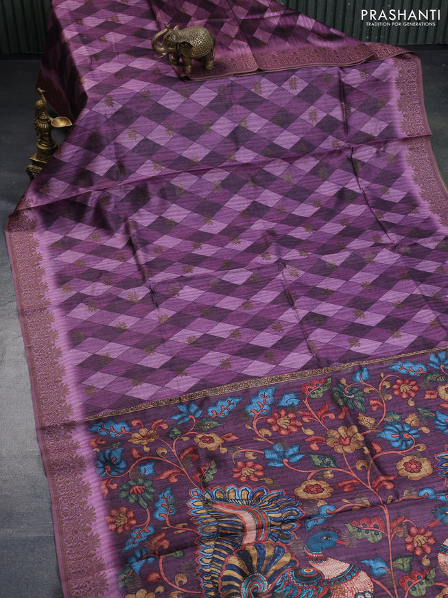 Semi banarasi tussar saree mild purple with geometric prints & woven buttas and woven border