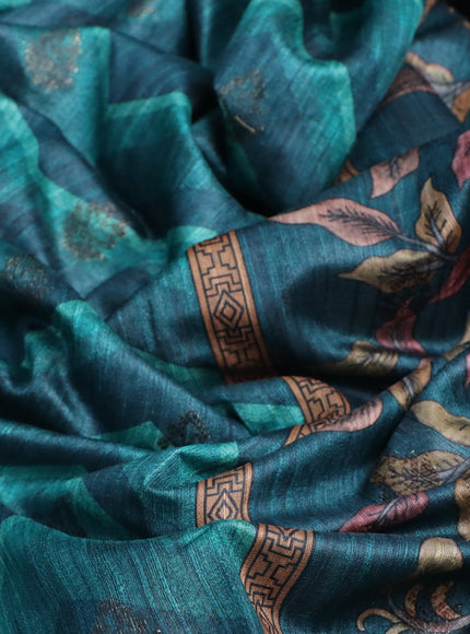 Semi banarasi tussar saree peacock green and teal green with allover zig zag prints & woven buttas and woven border