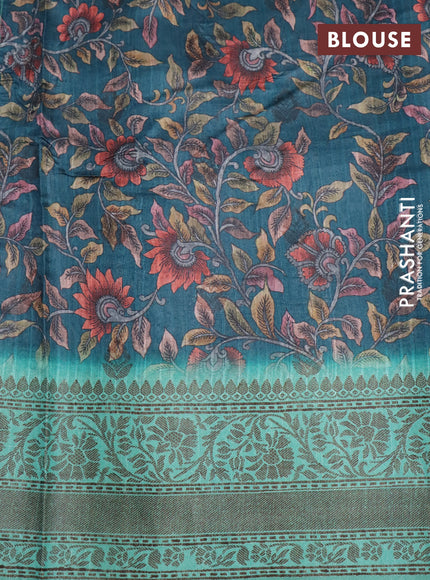 Semi banarasi tussar saree peacock green and teal green with allover zig zag prints & woven buttas and woven border