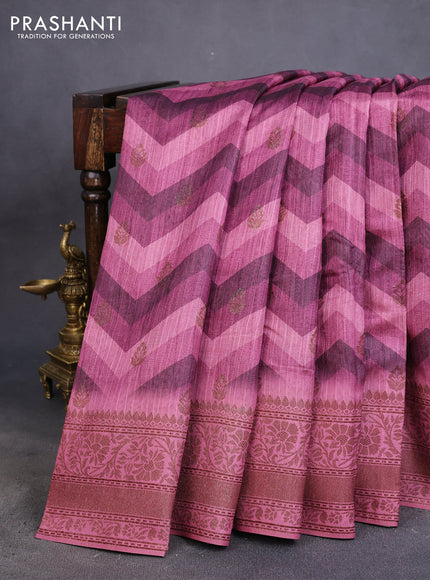 Semi banarasi tussar saree onion pink shade and pastel pink with allover zig zag prints & woven buttas and woven border