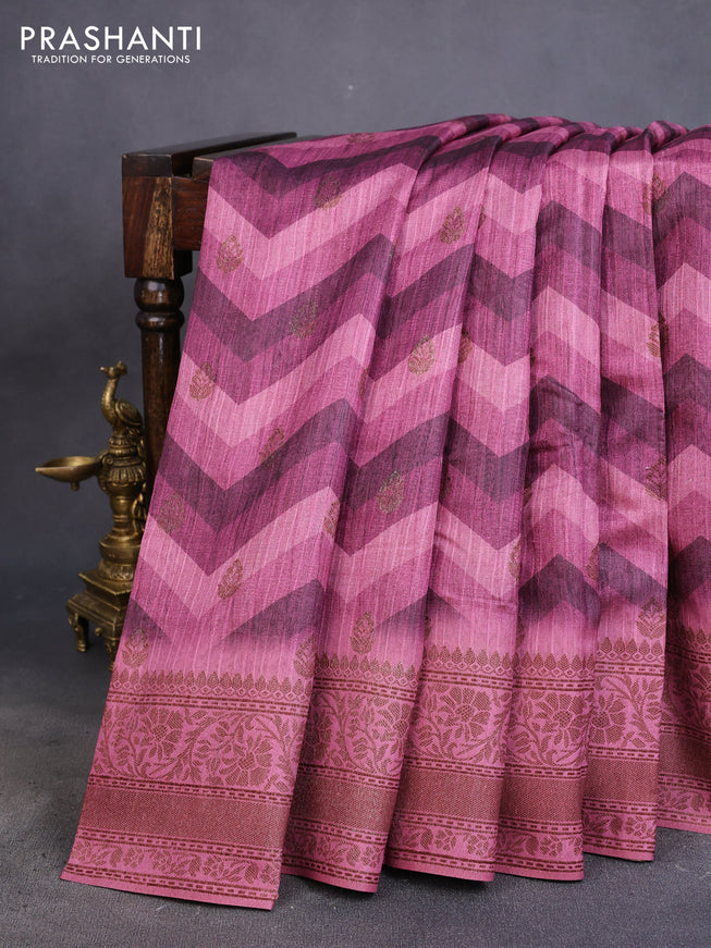 Semi banarasi tussar saree onion pink shade and pastel pink with allover zig zag prints & woven buttas and woven border