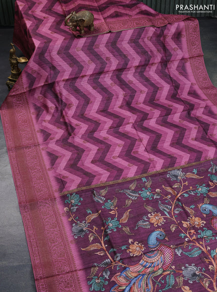 Semi banarasi tussar saree onion pink shade and pastel pink with allover zig zag prints & woven buttas and woven border