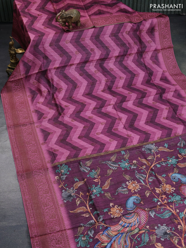 Semi banarasi tussar saree onion pink shade and pastel pink with allover zig zag prints & woven buttas and woven border