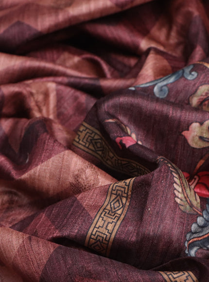 Semi banarasi tussar saree brown shade and rust shade with allover zig zag prints & woven buttas and woven border