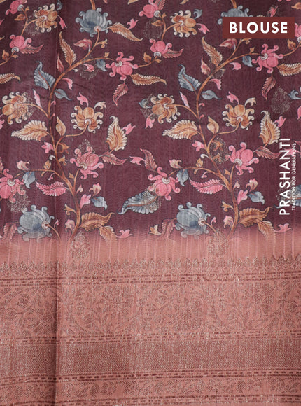 Semi banarasi tussar saree brown shade and rust shade with allover zig zag prints & woven buttas and woven border