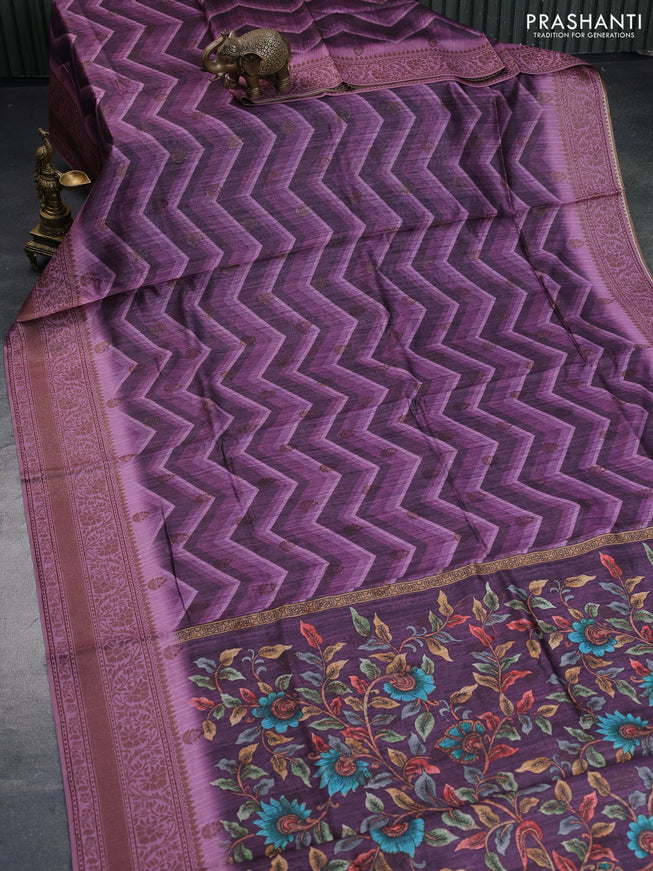 Semi banarasi tussar saree purple shade and pastel pink with allover zig zag prints & woven buttas and woven border