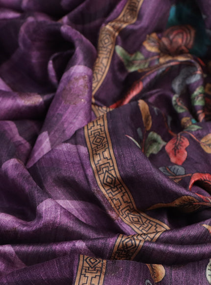 Semi banarasi tussar saree purple shade and pastel pink with allover zig zag prints & woven buttas and woven border