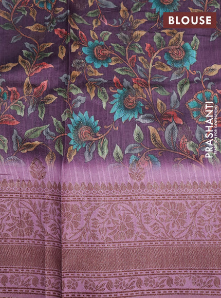 Semi banarasi tussar saree purple shade and pastel pink with allover zig zag prints & woven buttas and woven border