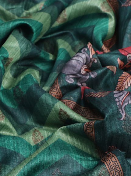 Semi banarasi tussar saree green with allover zig zag prints & woven buttas and woven border