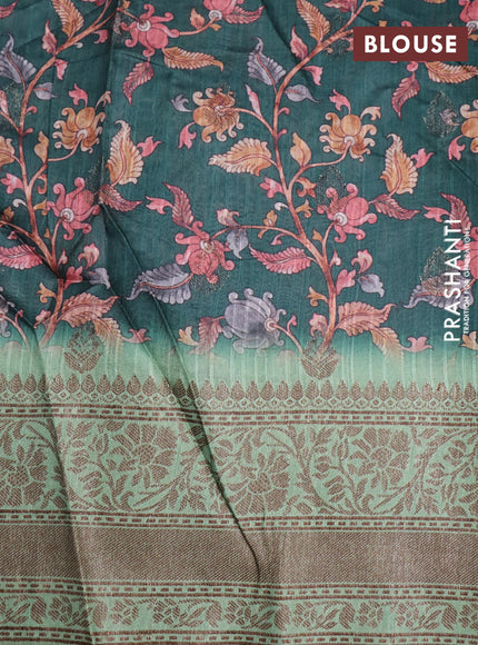 Semi banarasi tussar saree green with allover zig zag prints & woven buttas and woven border