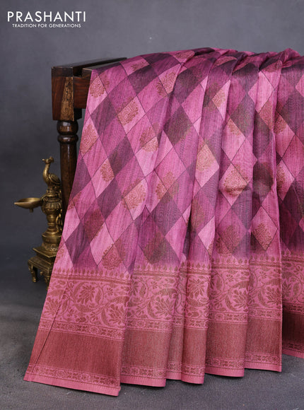 Semi banarasi tussar saree magenta pink with geometric prints & woven buttas and woven border