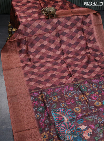 Semi banarasi tussar saree rust shade and brown with geometric prints & woven buttas and woven border