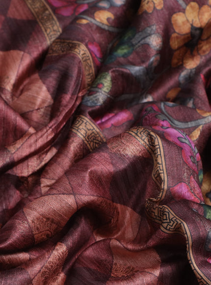 Semi banarasi tussar saree rust shade and brown with geometric prints & woven buttas and woven border