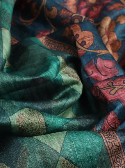 Semi banarasi tussar saree green shade with geometric prints & woven buttas and woven border