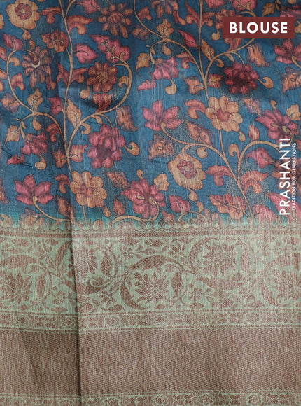 Semi banarasi tussar saree green shade with geometric prints & woven buttas and woven border