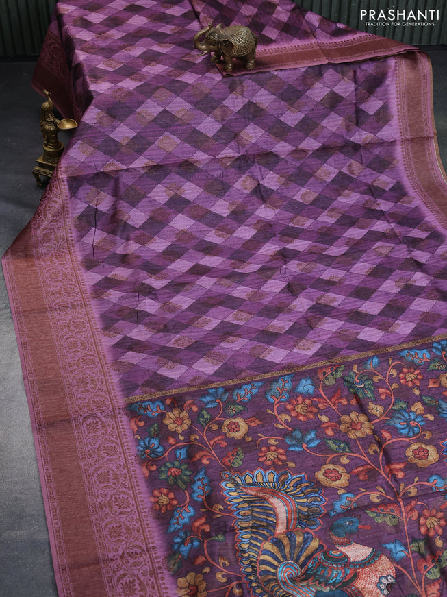 Semi banarasi tussar saree mild purple and mauve pink with geometric prints & woven buttas and woven border