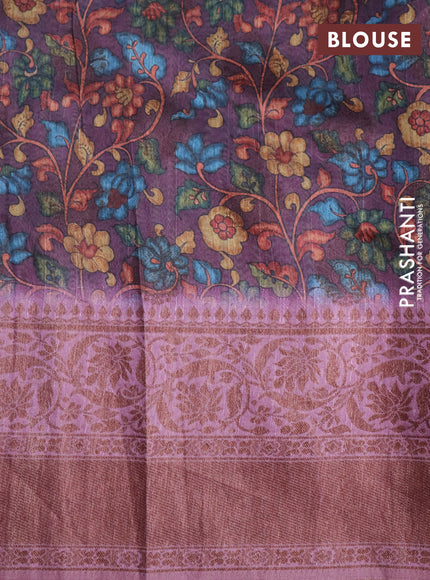 Semi banarasi tussar saree mild purple and mauve pink with geometric prints & woven buttas and woven border