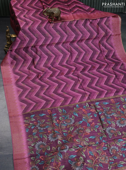 Semi banarasi tussar saree wine shade and mauve pink with allover zig zag prints & woven buttas and woven border