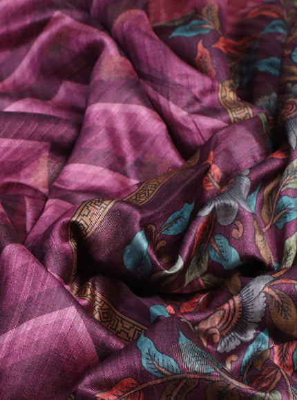 Semi banarasi tussar saree wine shade and mauve pink with allover zig zag prints & woven buttas and woven border