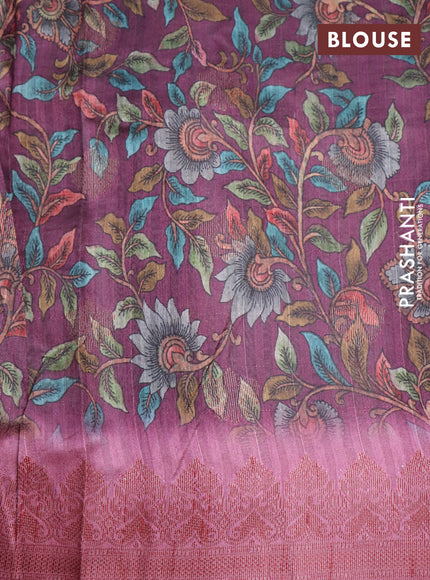 Semi banarasi tussar saree wine shade and mauve pink with allover zig zag prints & woven buttas and woven border