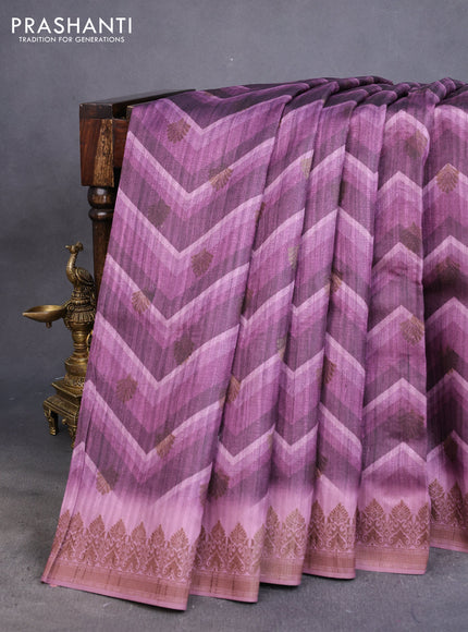 Semi banarasi tussar saree wine shade and mauve pink with allover zig zag prints & woven buttas and woven border