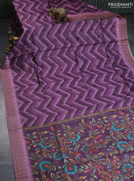 Semi banarasi tussar saree wine shade and mauve pink with allover zig zag prints & woven buttas and woven border