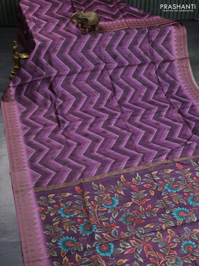 Semi banarasi tussar saree wine shade and mauve pink with allover zig zag prints & woven buttas and woven border