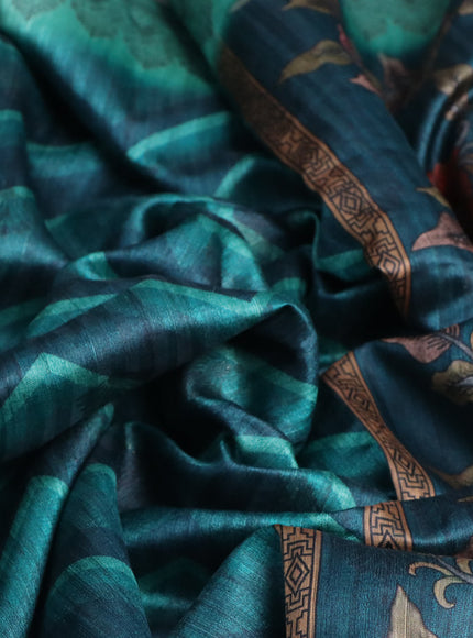 Semi banarasi tussar saree peacock green and teal green with allover zig zag prints & woven buttas and woven border