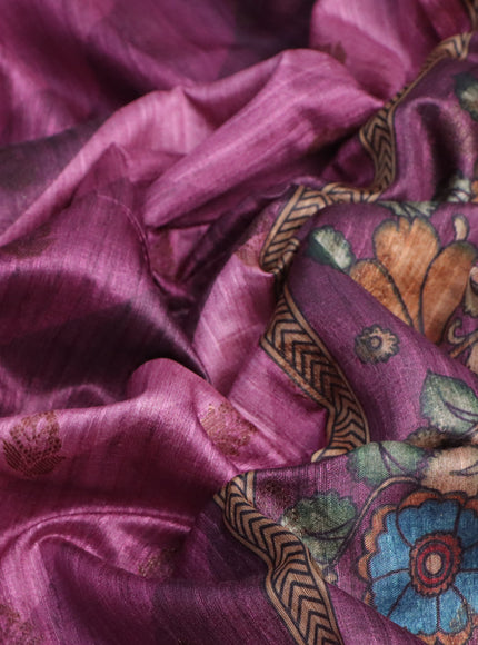 Semi banarasi tussar saree wine shade and mauve pink with allover strips prints & woven buttas and woven border