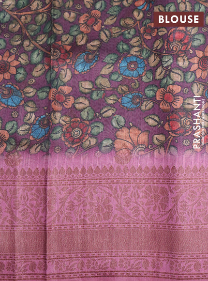 Semi banarasi tussar saree wine shade and mauve pink with allover strips prints & woven buttas and woven border