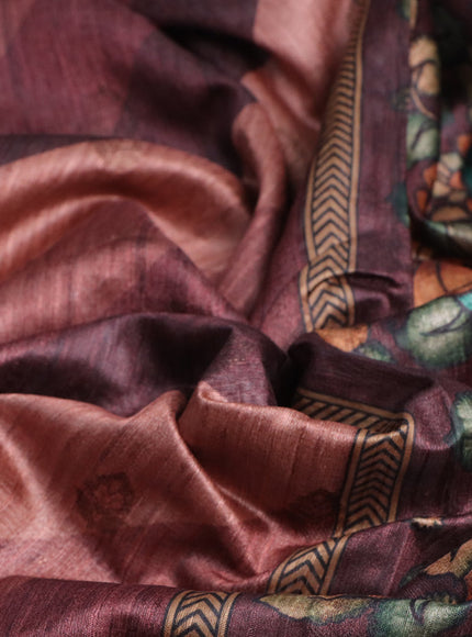 Semi banarasi tussar saree brown and pastel brown with allover strips prints & woven buttas and woven border